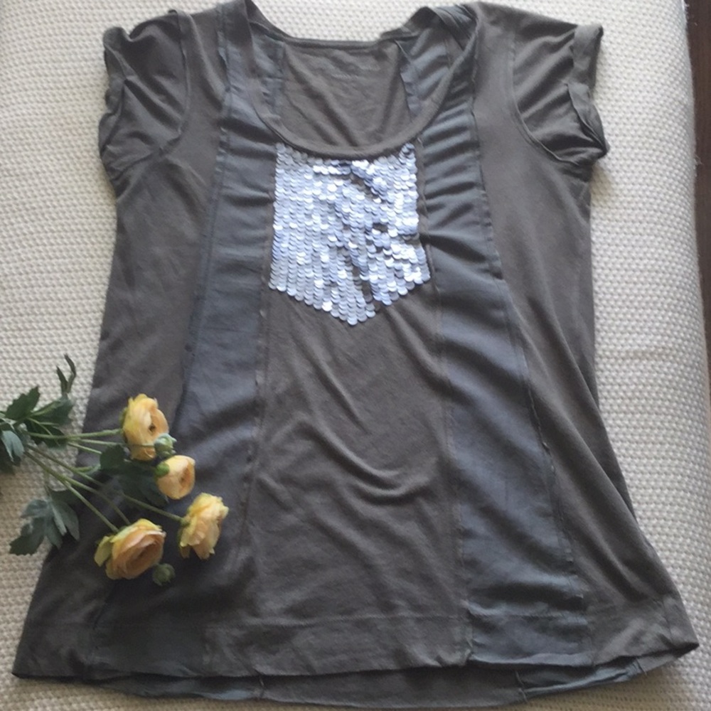 Calvin Klein T-Shirt Sequin Front Olive -  Green